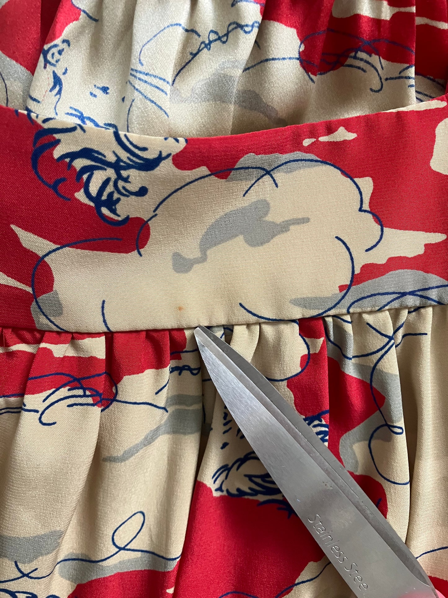 90's Vintage Betsey Johnson Red Blue Baby Girl in the Clouds Silk Mini Dress + Original Belt *FLAW