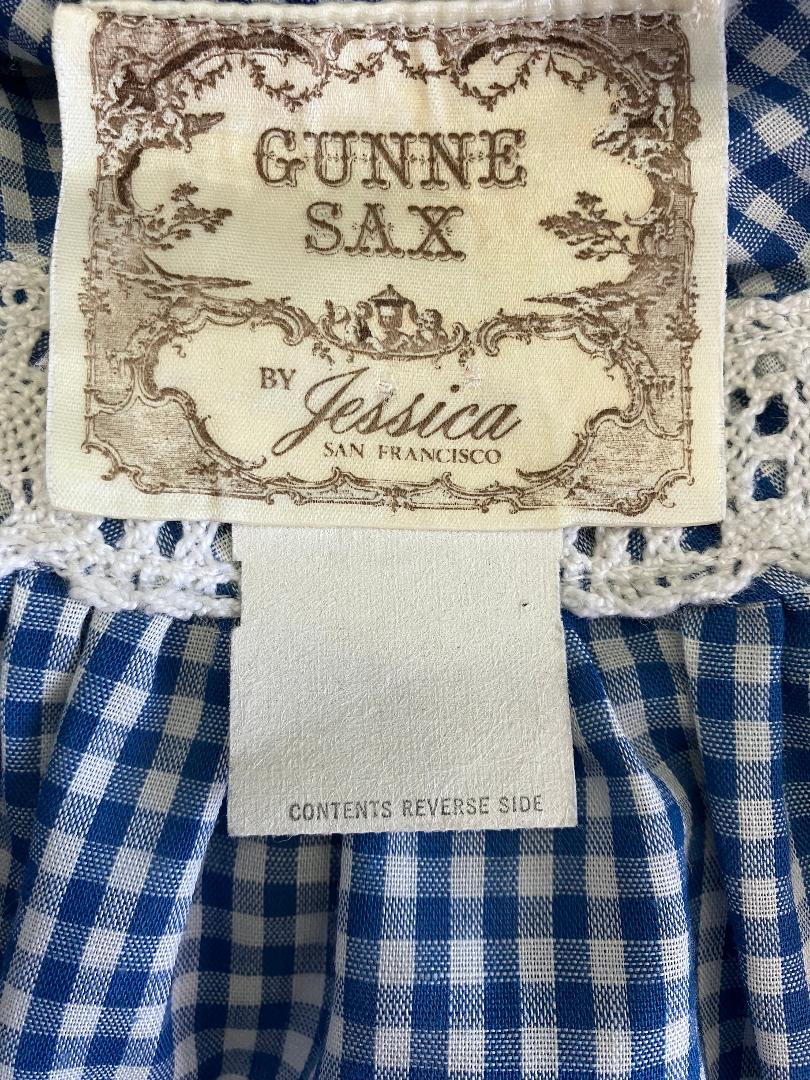 70's Vintage Gunne Sax Blue White Gingham Plaid Prairie Corset Cowgirl Mini Dress *ALTERED