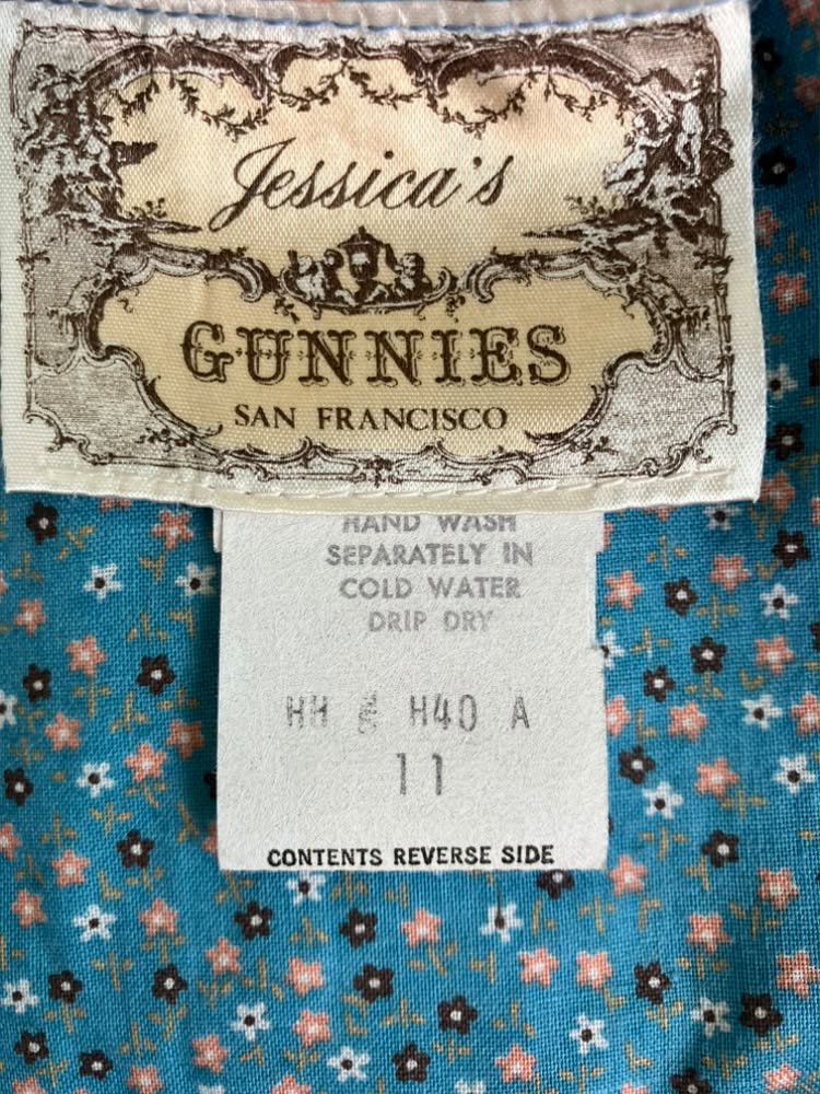 70's Vintage Gunne Sax Jessica's Gunnies Teal Blue Calico Prairie Big Pocket Midi Skirt 11