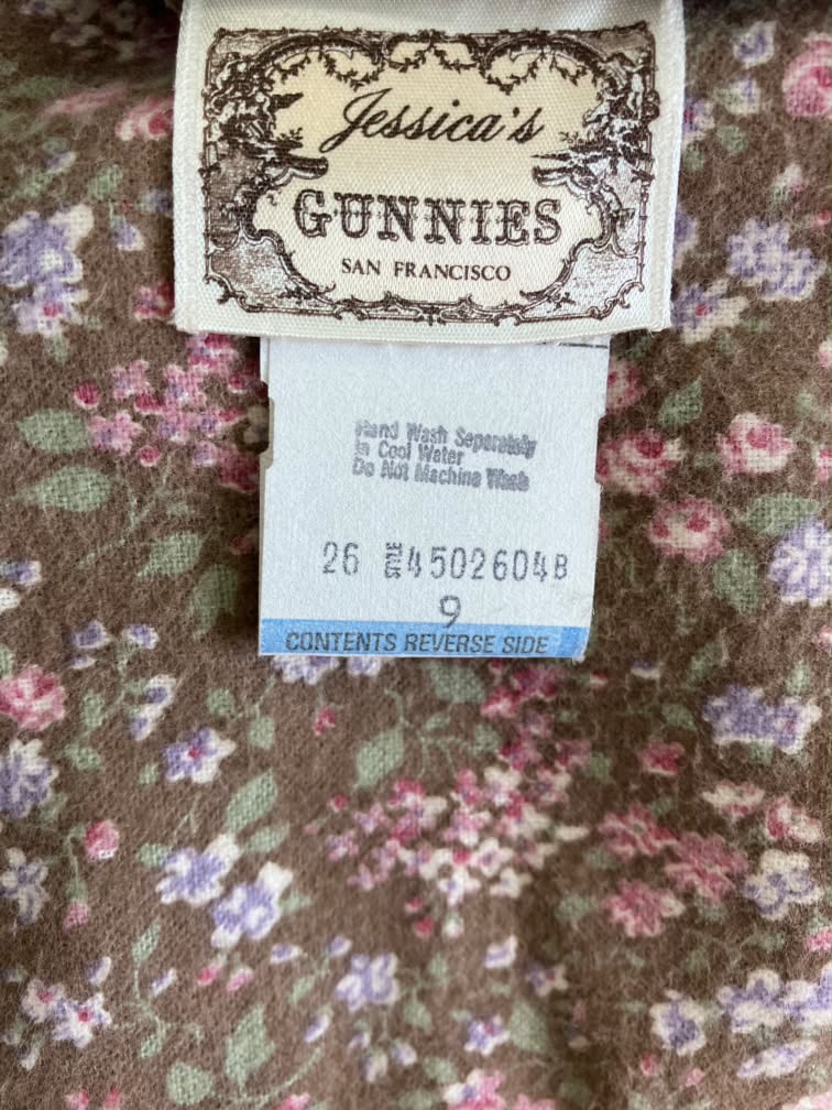 70's Vintage Gunne Sax Jessica's Gunnies Brown White Pink Purple Green Calico Flannel Prairie Midi Skirt 9