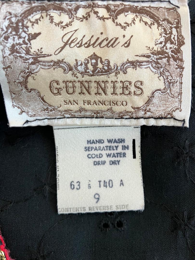 70's Vintage Gunne Sax Jessica's Gunnies Black Eyelet Prairie Blouse Top Shirt 9