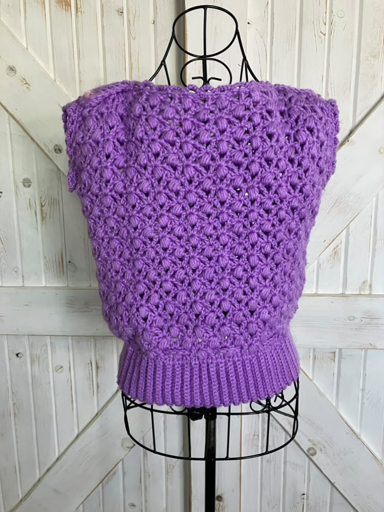 80's Vintage New Wave Handmade Purple Crochet Knit Top Blouse
