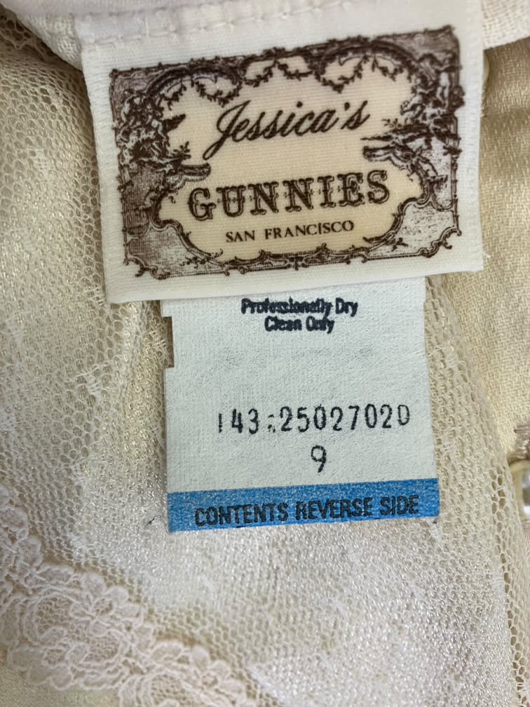 70's Vintage Gunne Sax Jessica's Gunnies Ivory Satin Lace Ruffle Victorian Edwardian Prairie Blouse Top Shirt 9