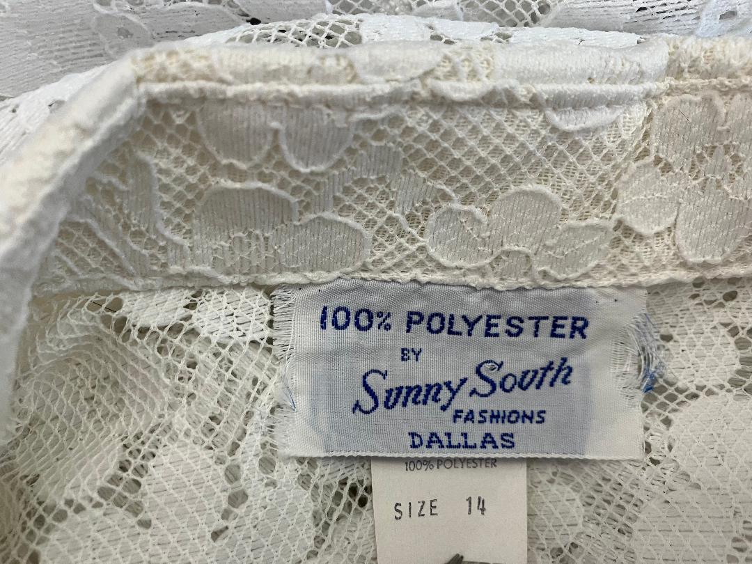 70's Vintage Sunny South Fashions White Lace Collared Flower Power Hippie Boho Blouse