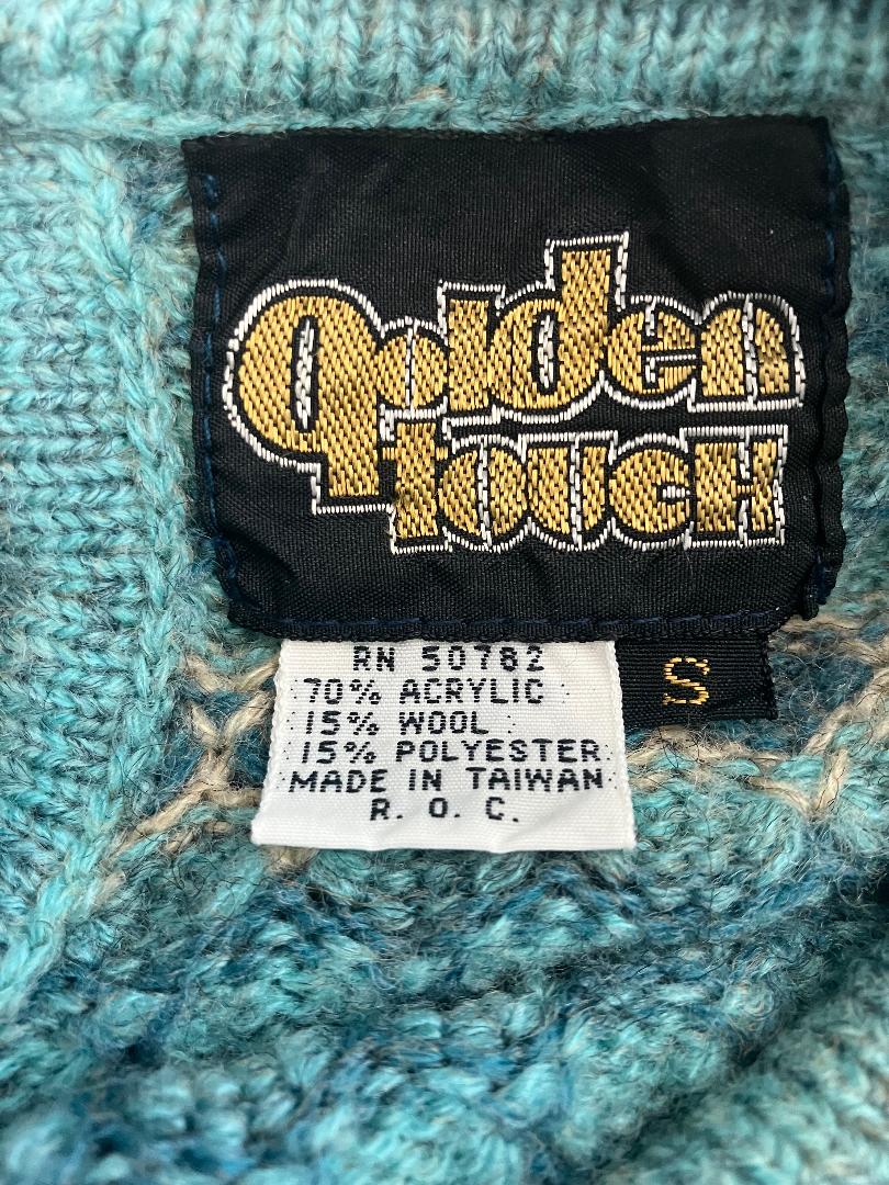 80's Vintage Golden Touch Green Stripe Collared New Wave Wool Blend Sweater