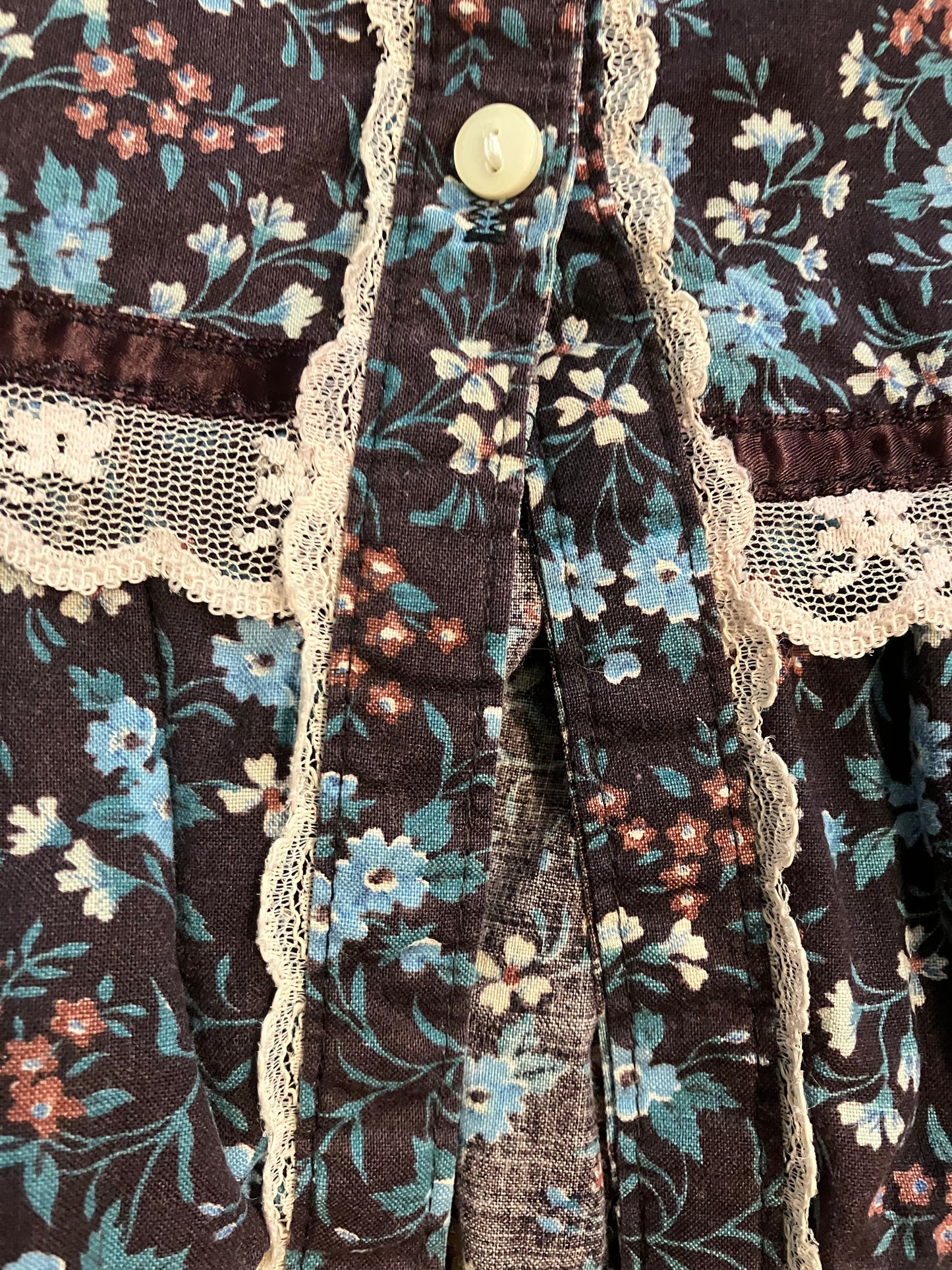 WOUNDED BIRD 70's Vintage Gunne Sax Jessica's Gunnies Black Teal Prairie Midi Skirt READ