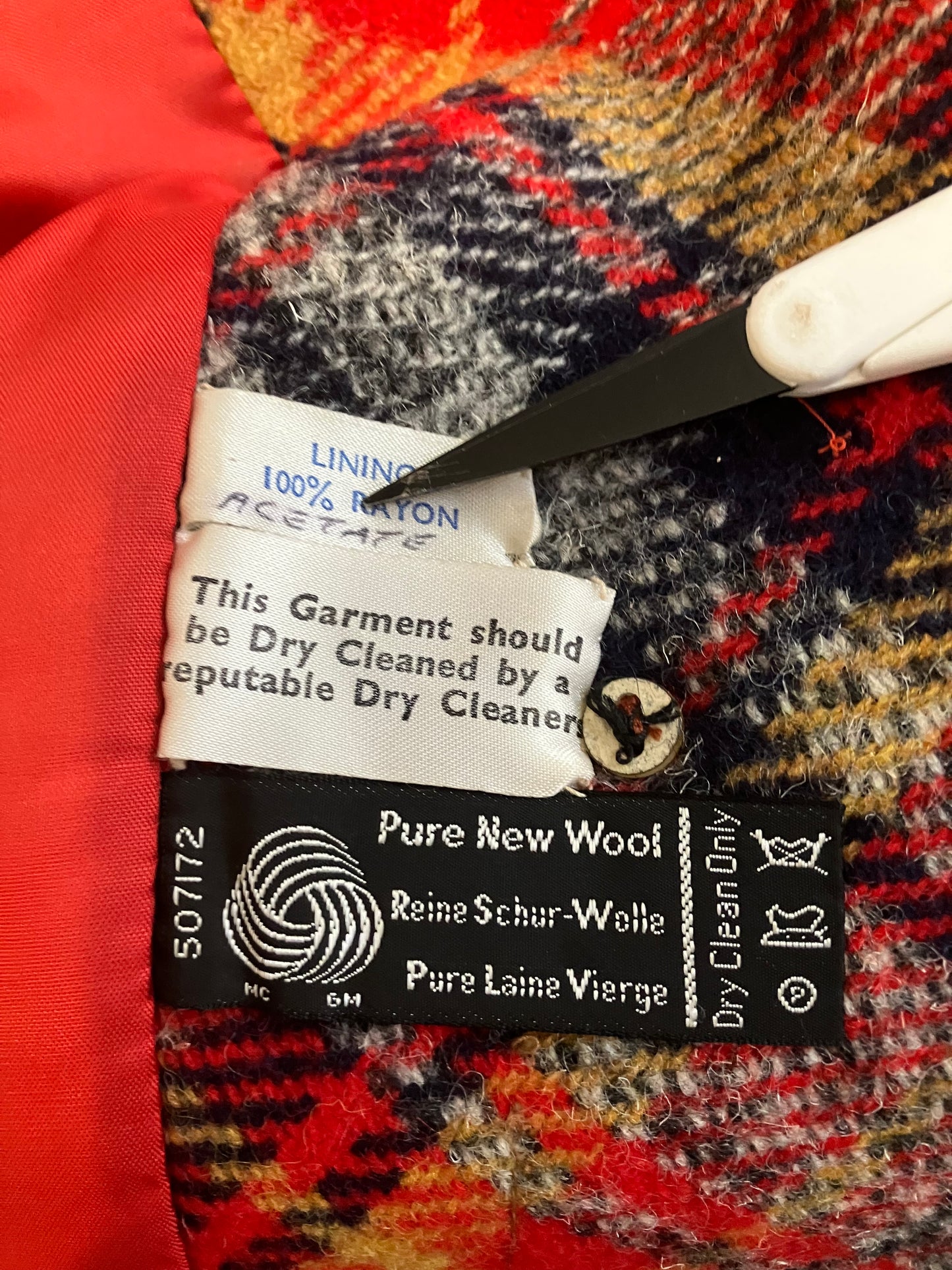 70's Vintage The 1300 Collection Holt Renfrew Penny Lane Mod Go Go Red Gray Yellow Plaid Wool Pea Coat Jacket