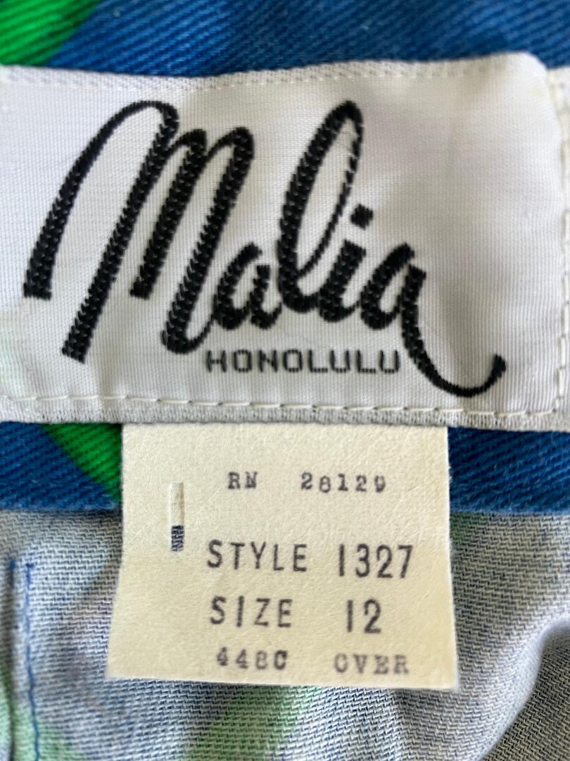 70's Vintage Malia Honolulu Blue Green Red Watermelon Novelty Print Hawaiian Midi Sundress Dress *Flaw