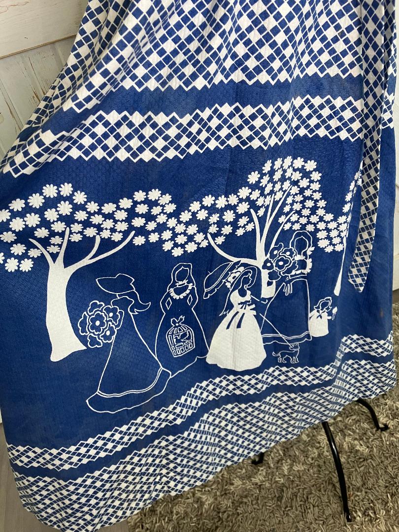 70's Vintage Malia Honolulu Blue White Prairie Girl Peace Dove Halter Hawaiian Sundress Maxi Dress *Flaws