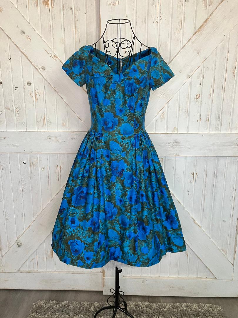 50's Vintage Bloomfield Connie Chase Teal Blue Green Black Dapper Pin Up Rockabilly Lucy Dress