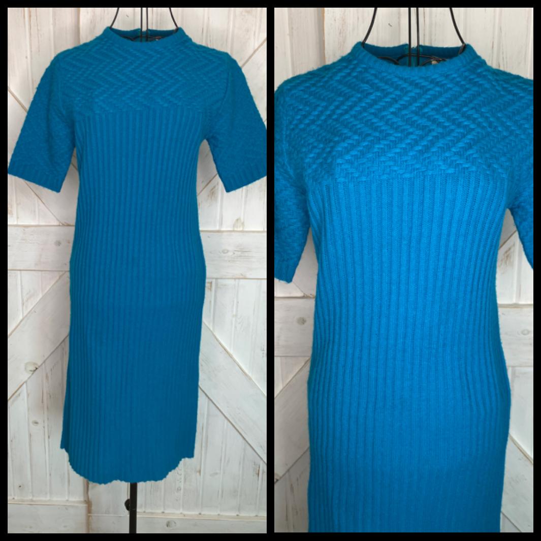 60's Vintage Sears Roebuck Co Teal Blue Mod Mad Men Sweater Midi Dress