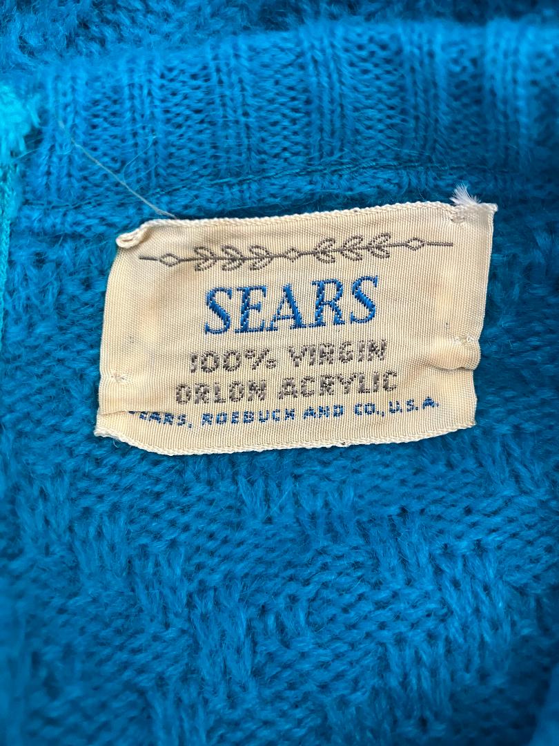 60's Vintage Sears Roebuck Co Teal Blue Mod Mad Men Sweater Midi Dress