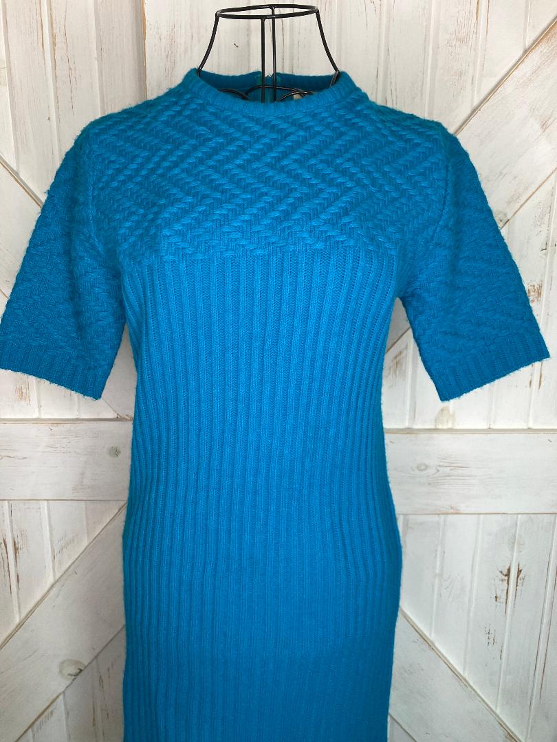 60's Vintage Sears Roebuck Co Teal Blue Mod Mad Men Sweater Midi Dress