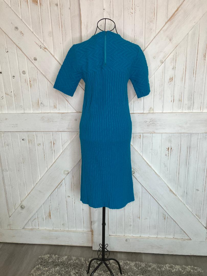 60's Vintage Sears Roebuck Co Teal Blue Mod Mad Men Sweater Midi Dress