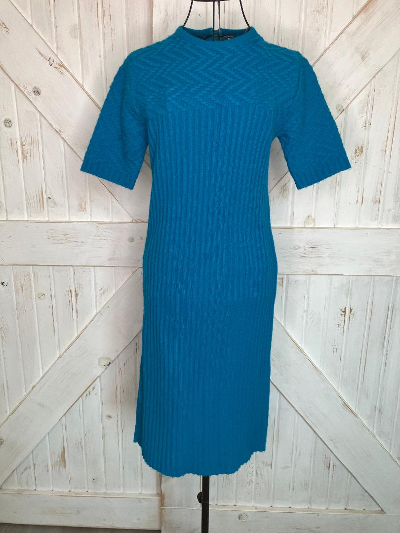 60's Vintage Sears Roebuck Co Teal Blue Mod Mad Men Sweater Midi Dress