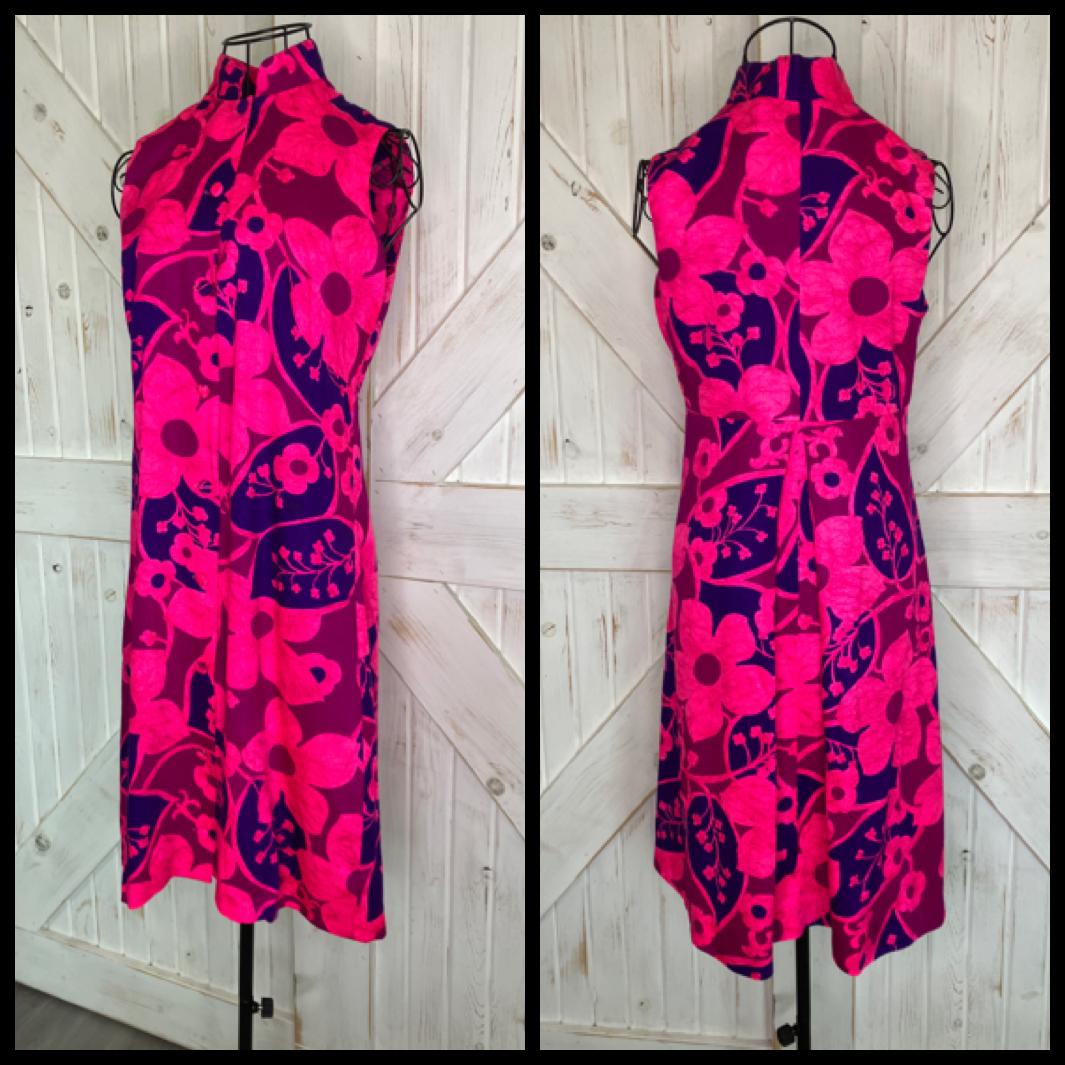 60's Vintage Hawaii Nei Honolulu Pink Purple Hawaiian Gogo Psychedelic Sundress Mini Dress