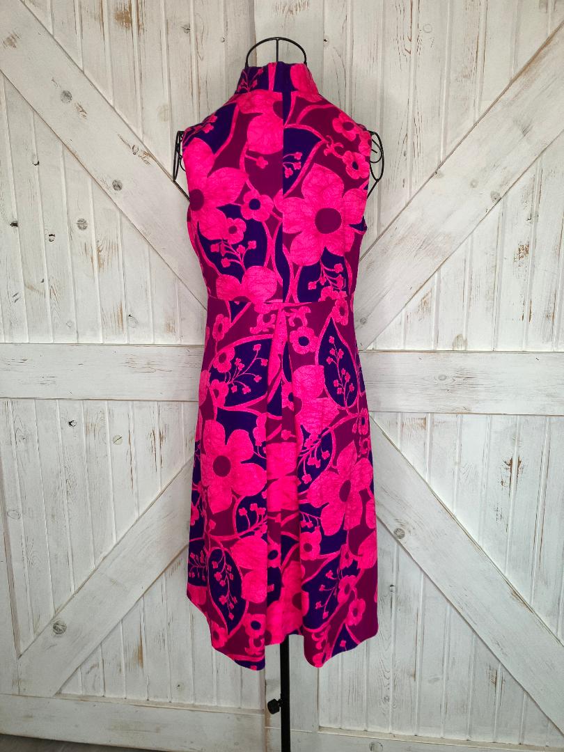 60's Vintage Hawaii Nei Honolulu Pink Purple Hawaiian Gogo Psychedelic Sundress Mini Dress