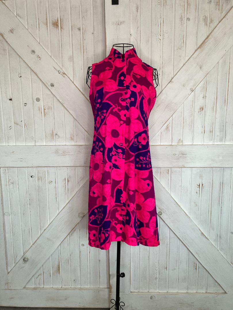 60's Vintage Hawaii Nei Honolulu Pink Purple Hawaiian Gogo Psychedelic Sundress Mini Dress