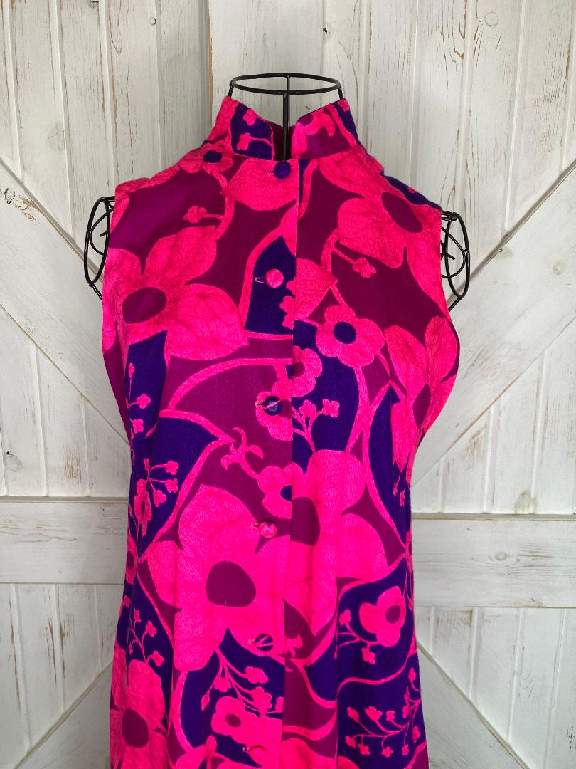 60's Vintage Hawaii Nei Honolulu Pink Purple Hawaiian Gogo Psychedelic Sundress Mini Dress