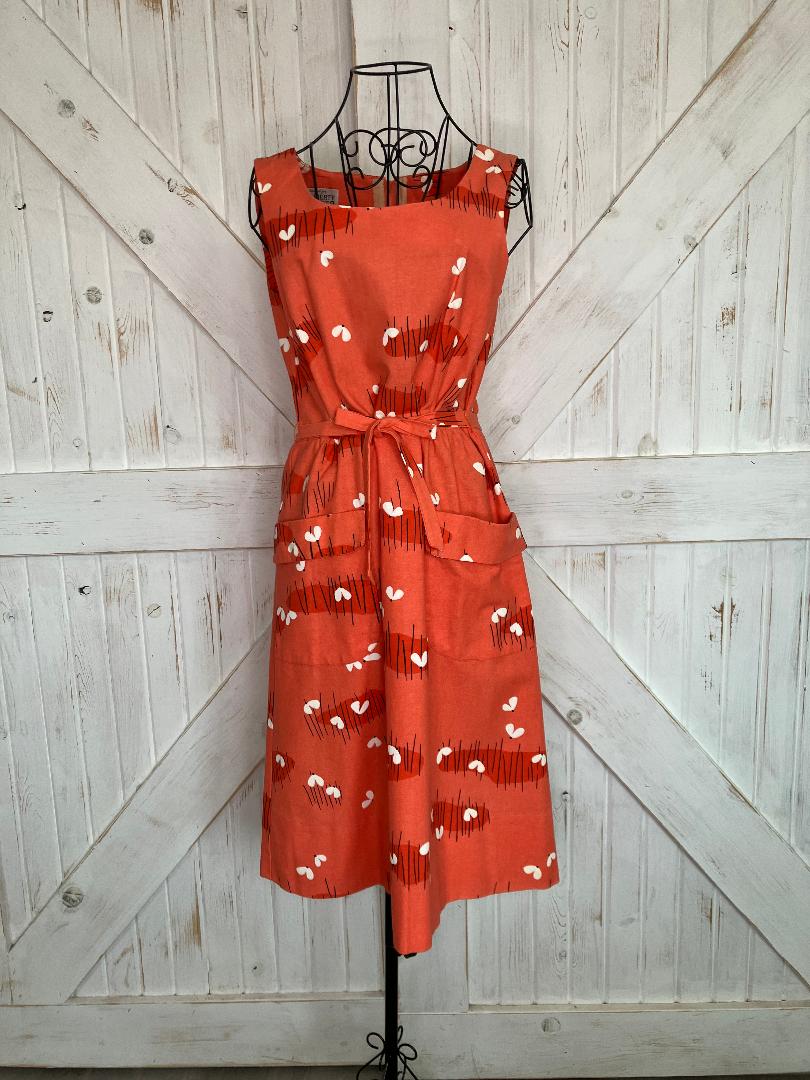 70's Vintage Malia Honolulu Liberty House Orange White Black Butterfly Hawaiian Midi Sundress Dress *ALTERED
