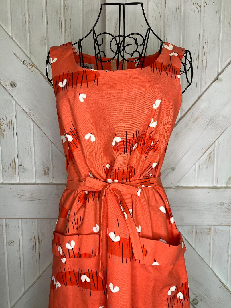 70's Vintage Malia Honolulu Liberty House Orange White Black Butterfly Hawaiian Midi Sundress Dress *ALTERED