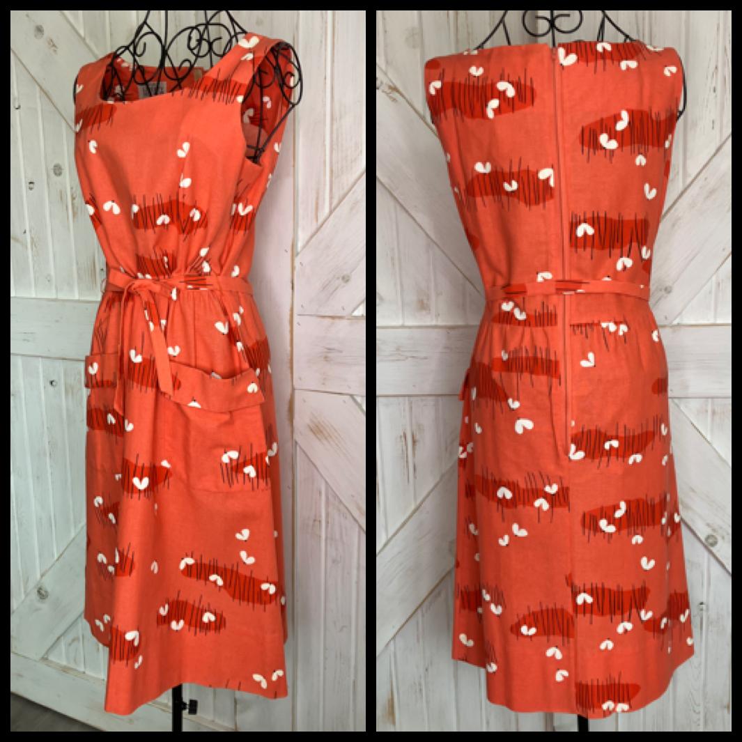 70's Vintage Malia Honolulu Liberty House Orange White Black Butterfly Hawaiian Midi Sundress Dress *ALTERED