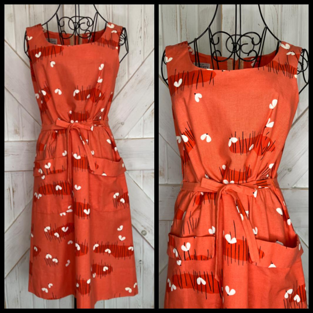 70's Vintage Malia Honolulu Liberty House Orange White Black Butterfly Hawaiian Midi Sundress Dress *ALTERED