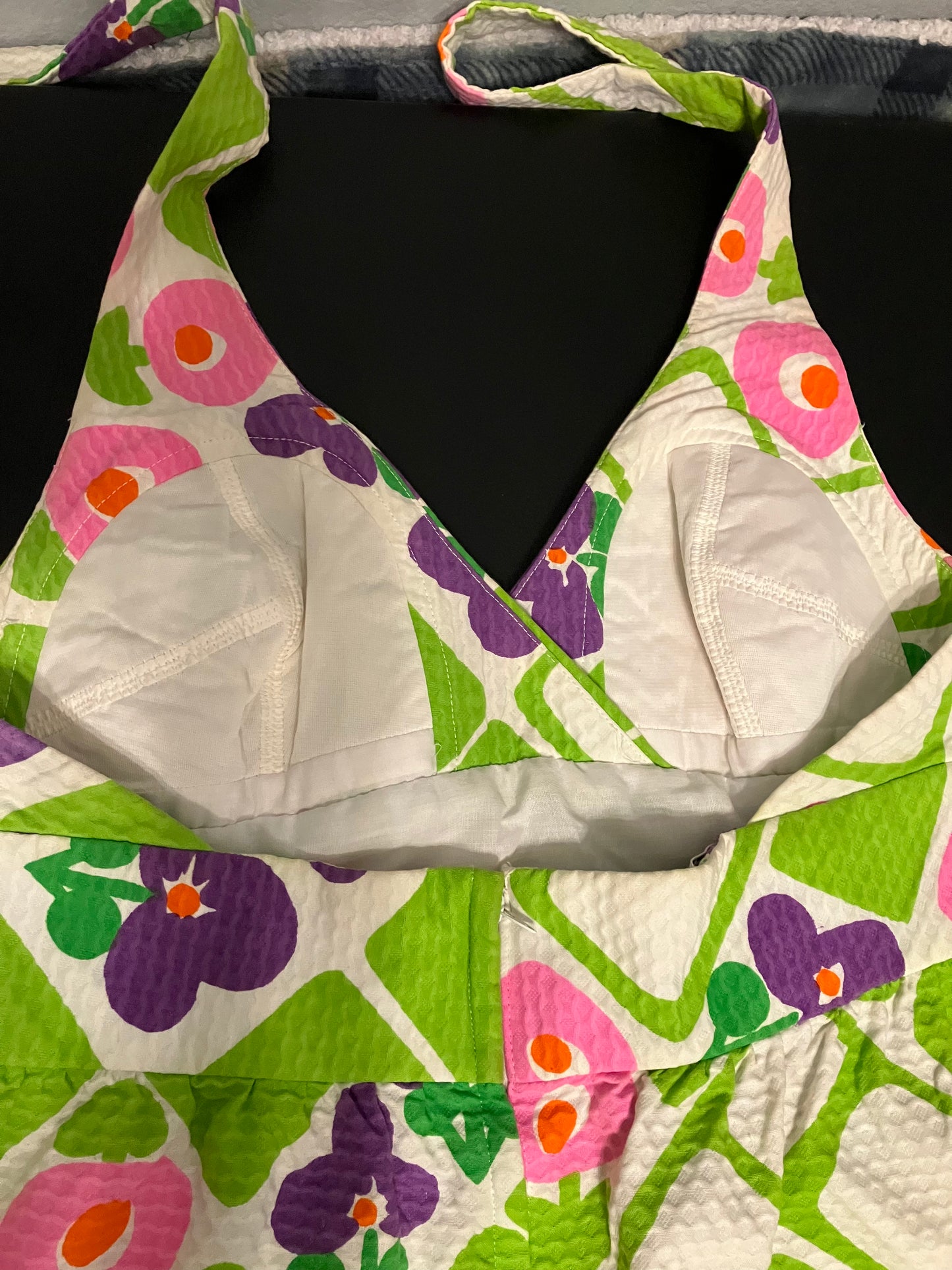70's Vintage Malia Honolulu Pink Green Purple White Flower Power Hawaiian Halter Maxi Sundress Dress