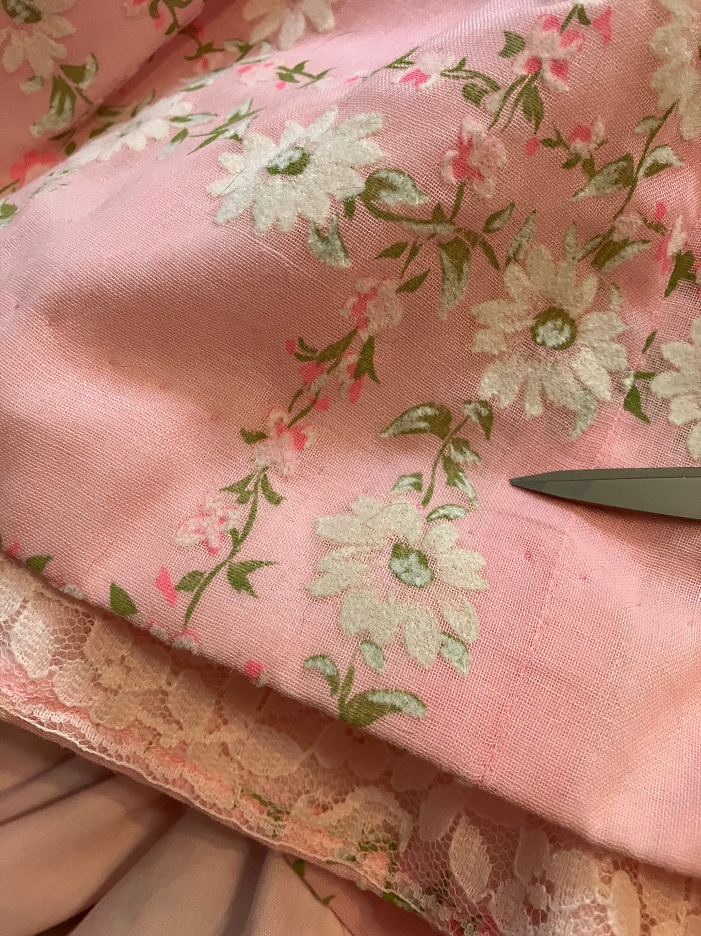 70's Vintage Pink Green White Daisy Floral Prairie Maxi Dress