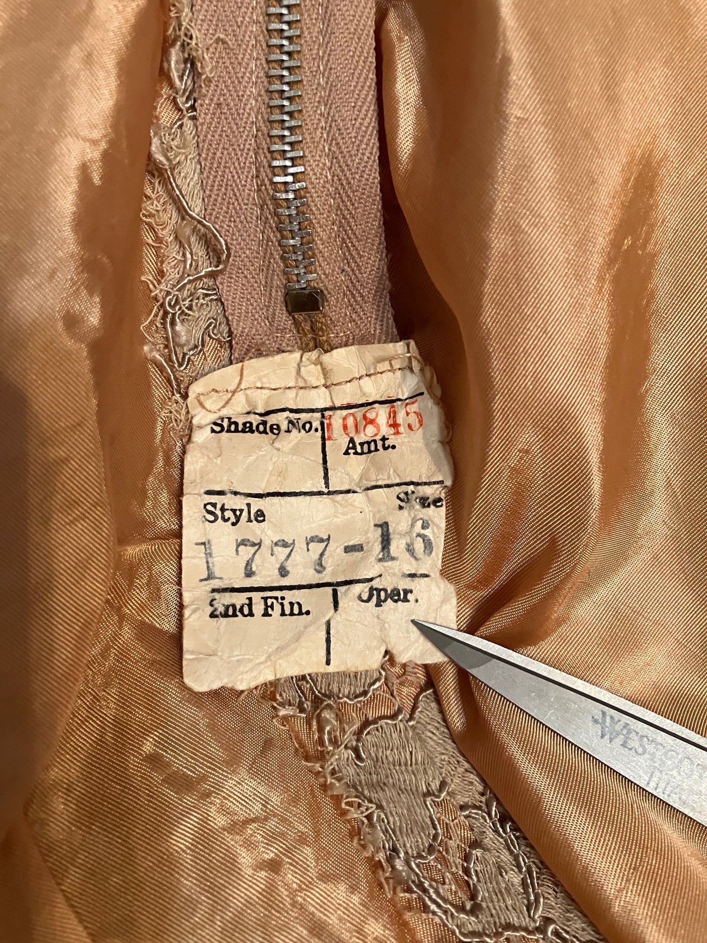 50's Vintage Gold Brown Peach Lace Cocktail Party Dapper Tea Midi Dress