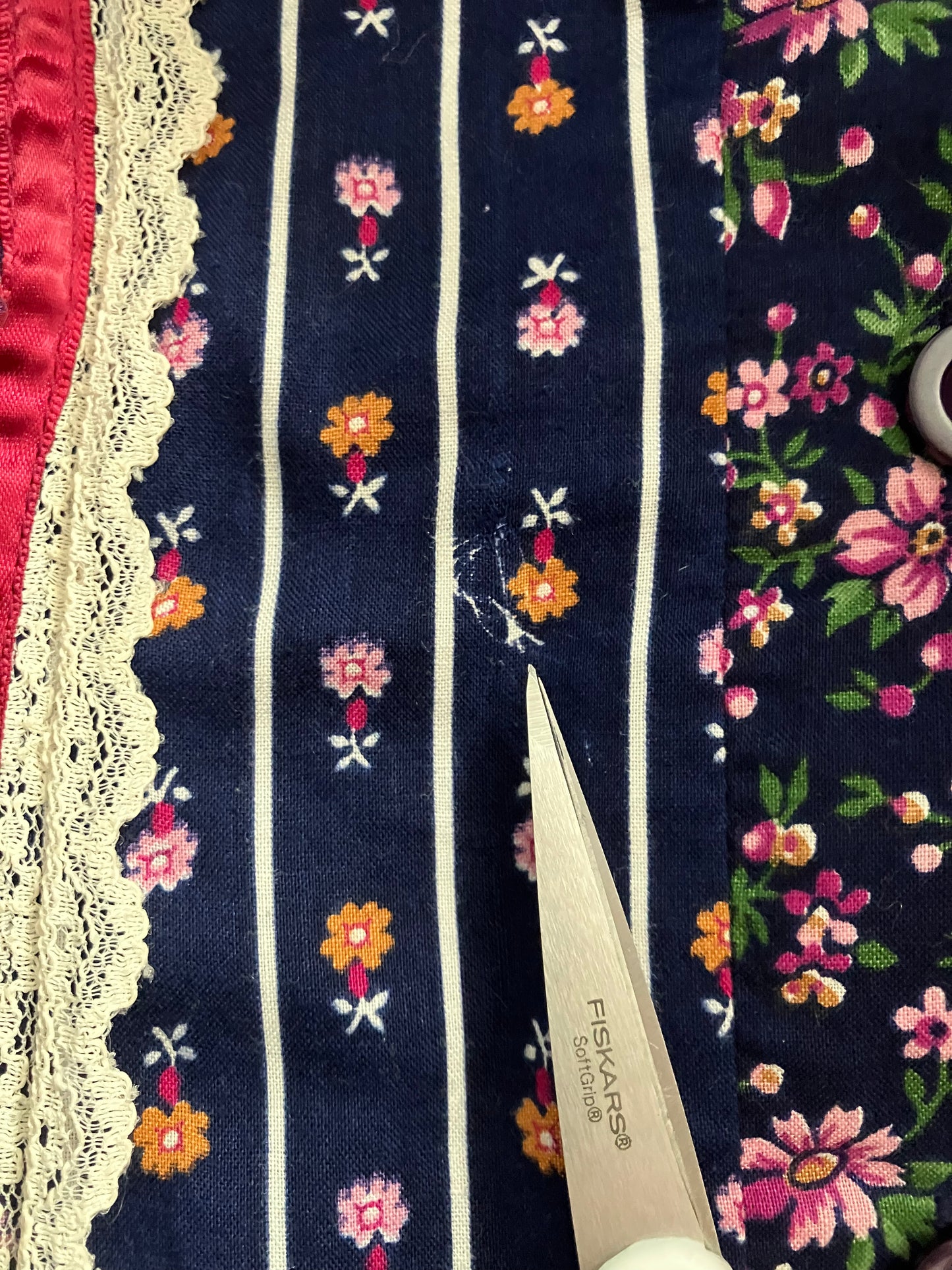 70's Vintage Gunne Sax Blue White Red Pink Green Calico Prairie Midi Dress 11 *Flaws