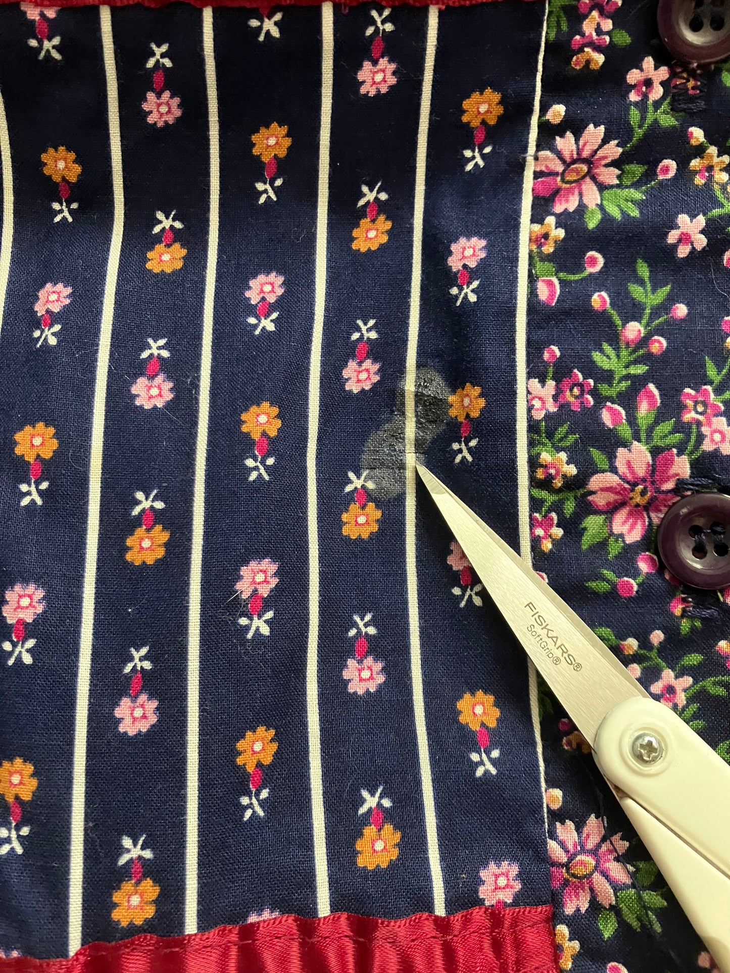 70's Vintage Gunne Sax Blue White Red Pink Green Calico Prairie Midi Dress 11 *Flaws