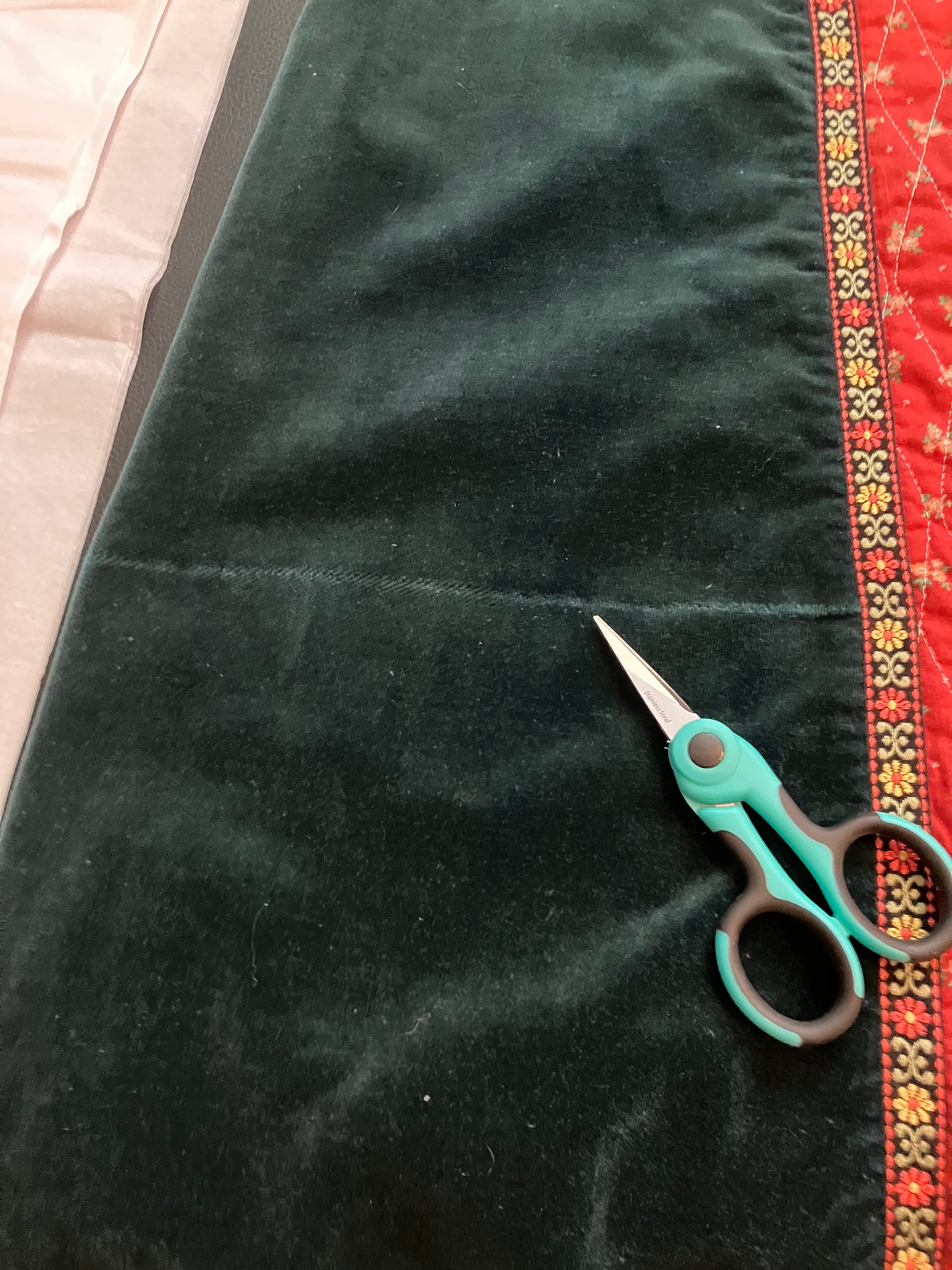 70's Vintage Gunne Sax Jessica's Gunnies Red Green Velveteen Calico Prairie Maxi Skirt 7 * FLAWS