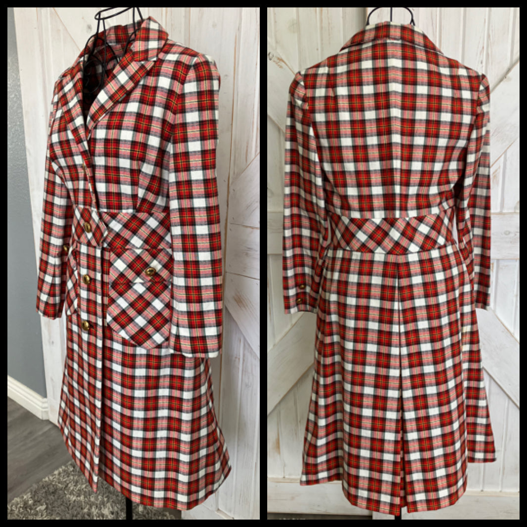 60's Vintage Junior Accent Red White Black Tartan Plaid Mod Jacket Skirt Suit Set
