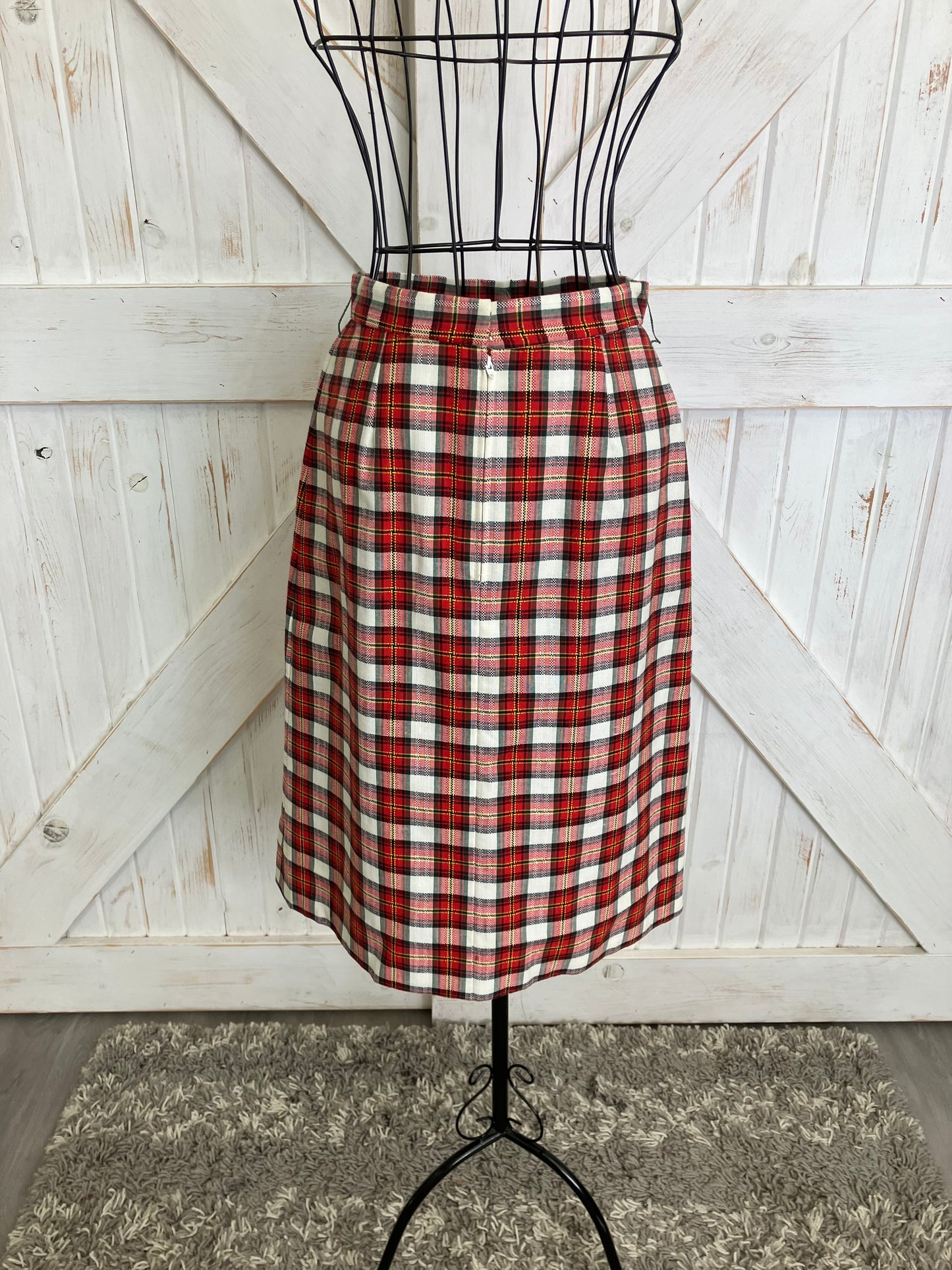 60's Vintage Junior Accent Red White Black Tartan Plaid Mod Jacket Skirt Suit Set