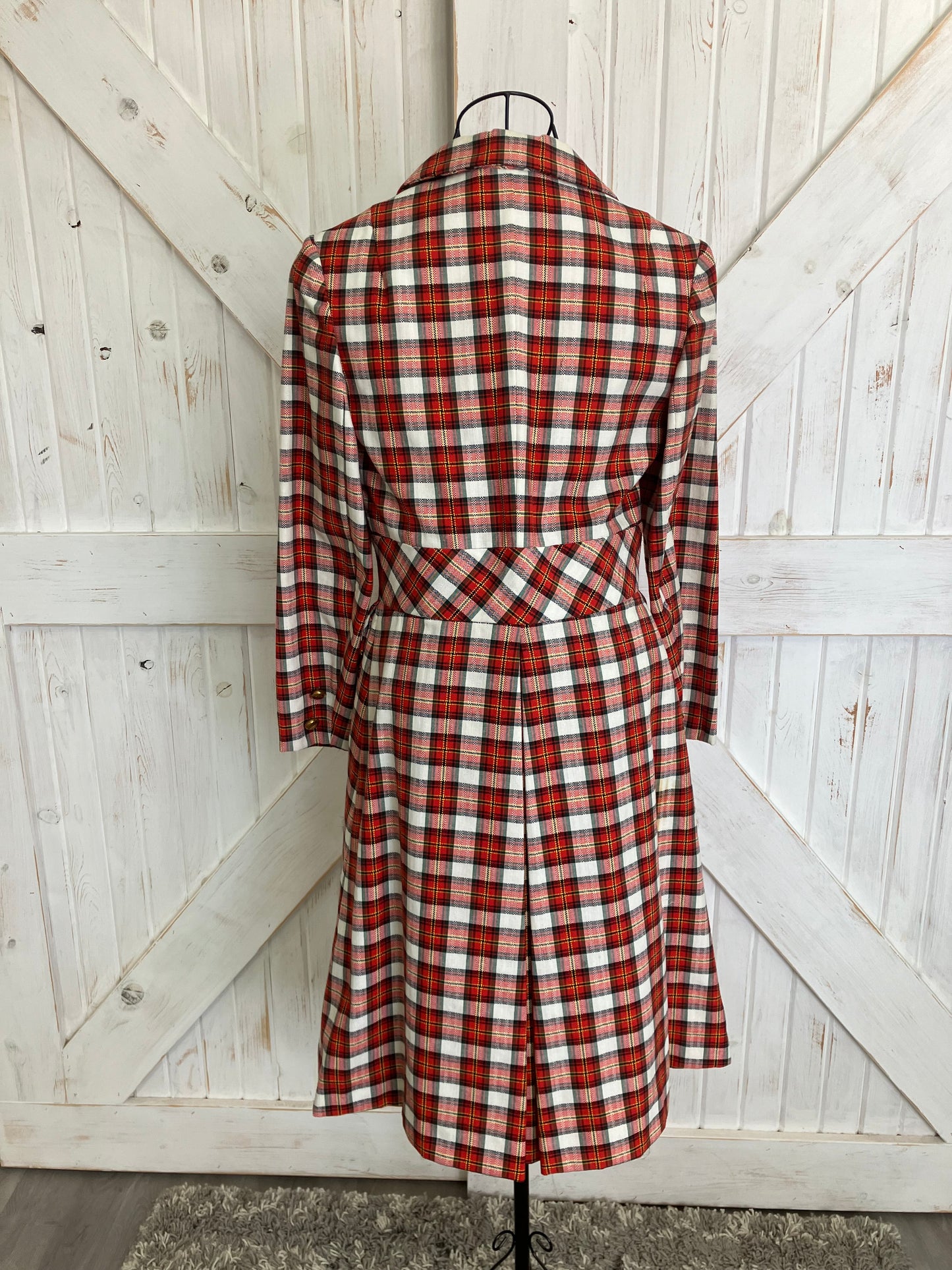 60's Vintage Junior Accent Red White Black Tartan Plaid Mod Jacket Skirt Suit Set