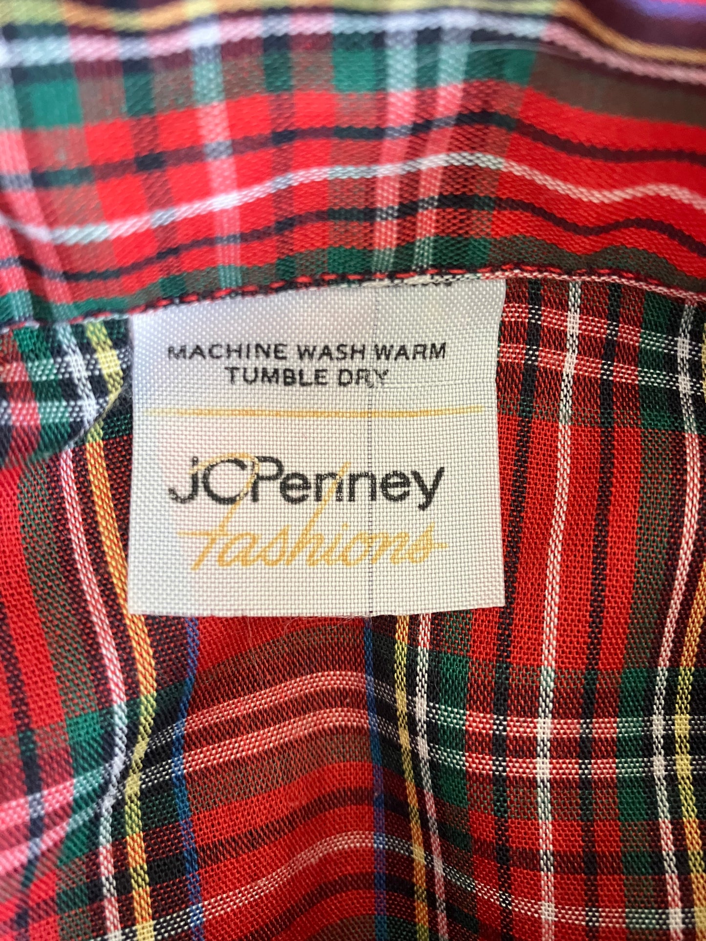 70's Vintage JCPenney Fashions Red Green Tartan Plaid Collared Blouse Top