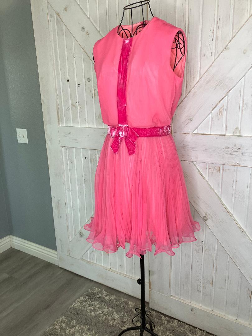 60's Vintage Miss Elliette Hot Pink Chiffon Mod Go Go Mini Cocktail Party Dress *FLAWS