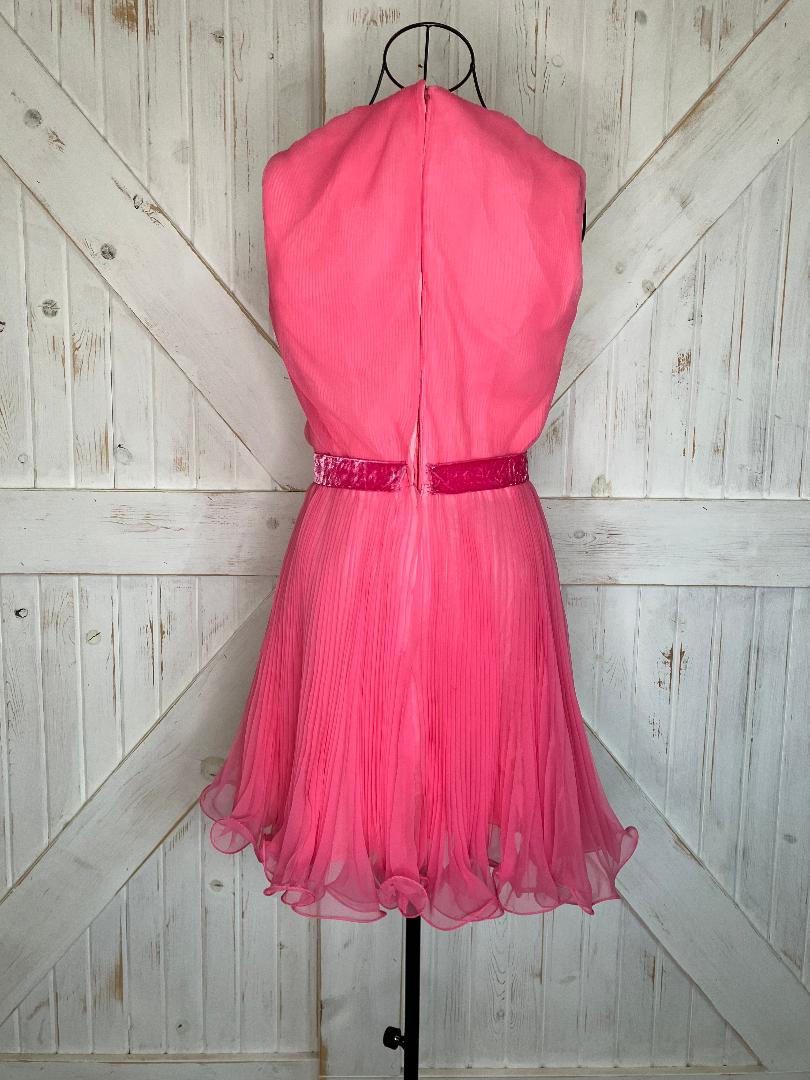 60's Vintage Miss Elliette Hot Pink Chiffon Mod Go Go Mini Cocktail Party Dress *FLAWS