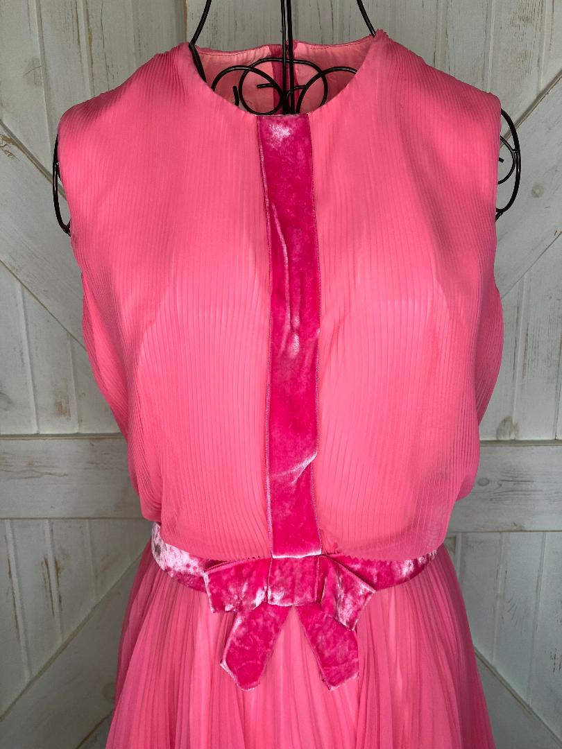 60's Vintage Miss Elliette Hot Pink Chiffon Mod Go Go Mini Cocktail Party Dress *FLAWS