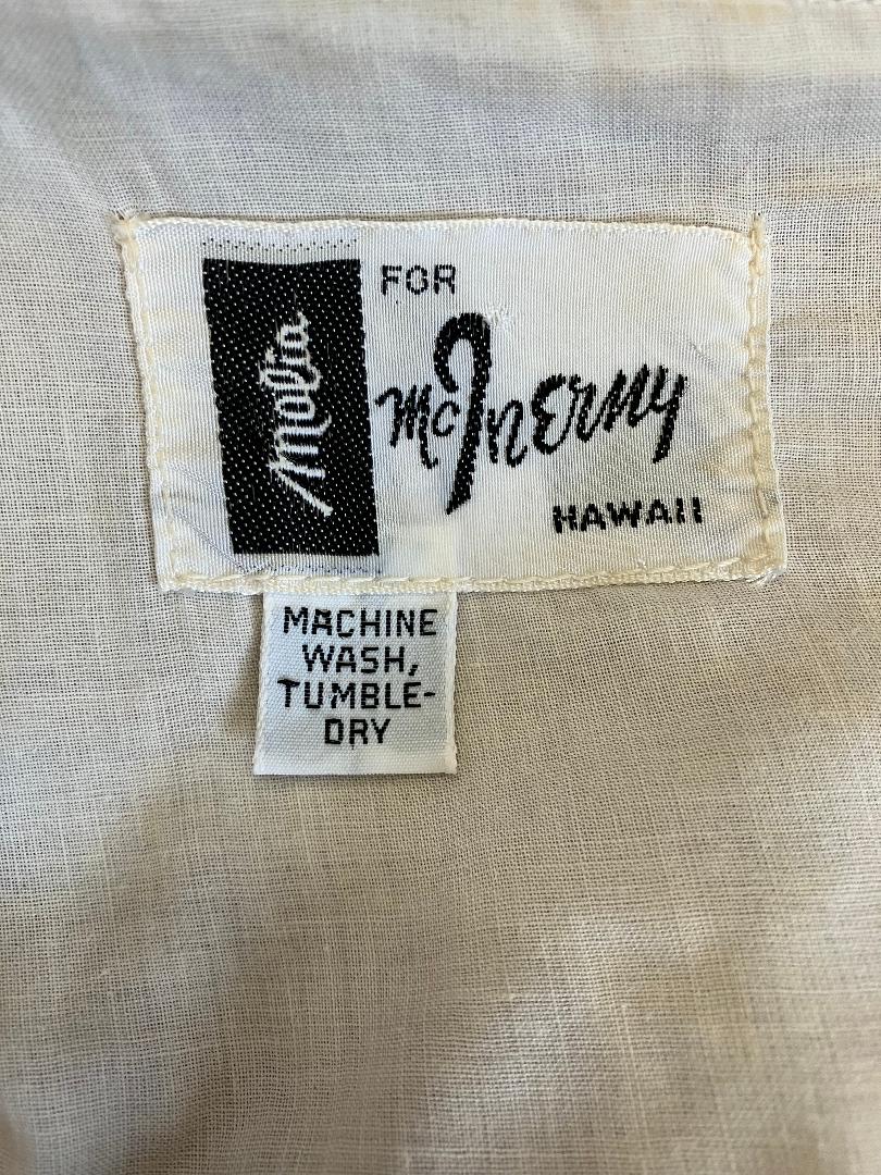 70's Vintage McInerny x Malia Honolulu Purple White Green Hawaiian Hostess Bell Sleeve Maxi Dress