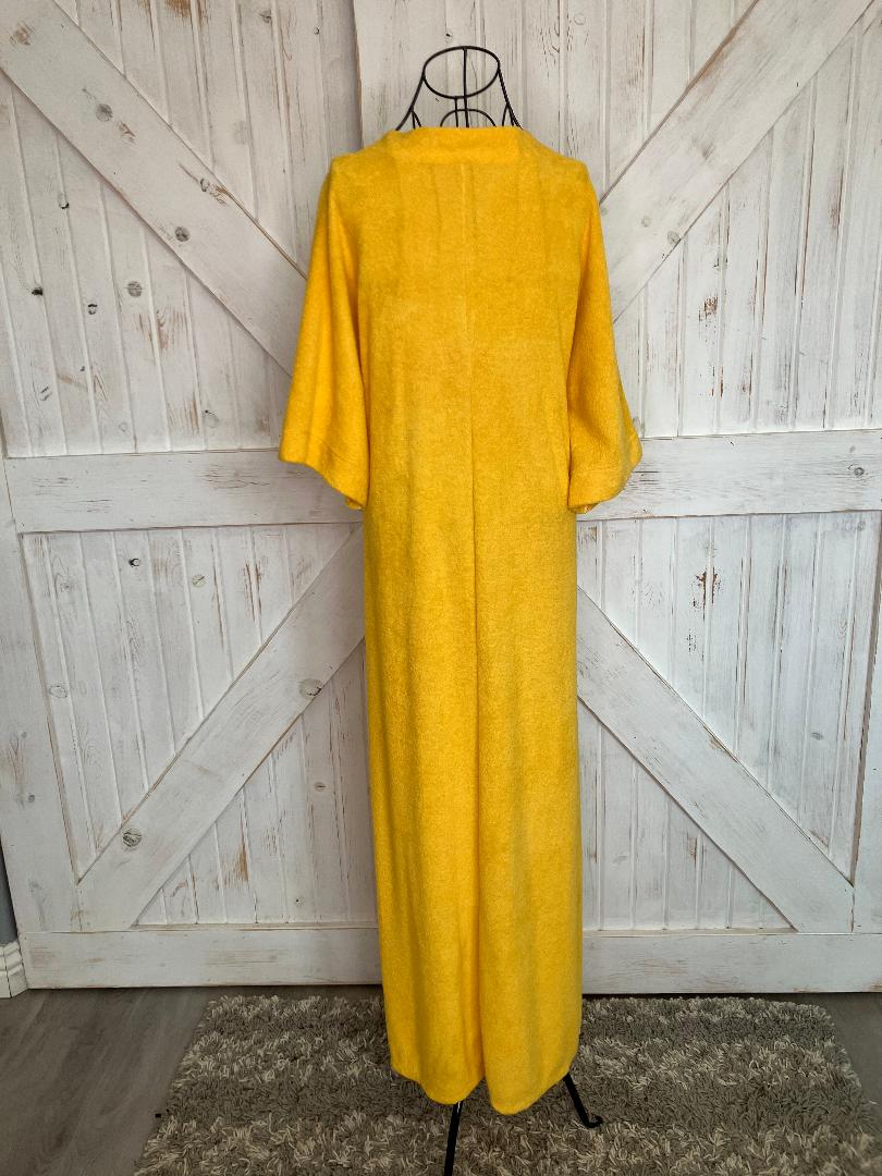 70's Vintage Sunshine Yellow Terry Cloth Mumu Muumuu Kaftan Caftan Swim Cover Robe Maxi Dress