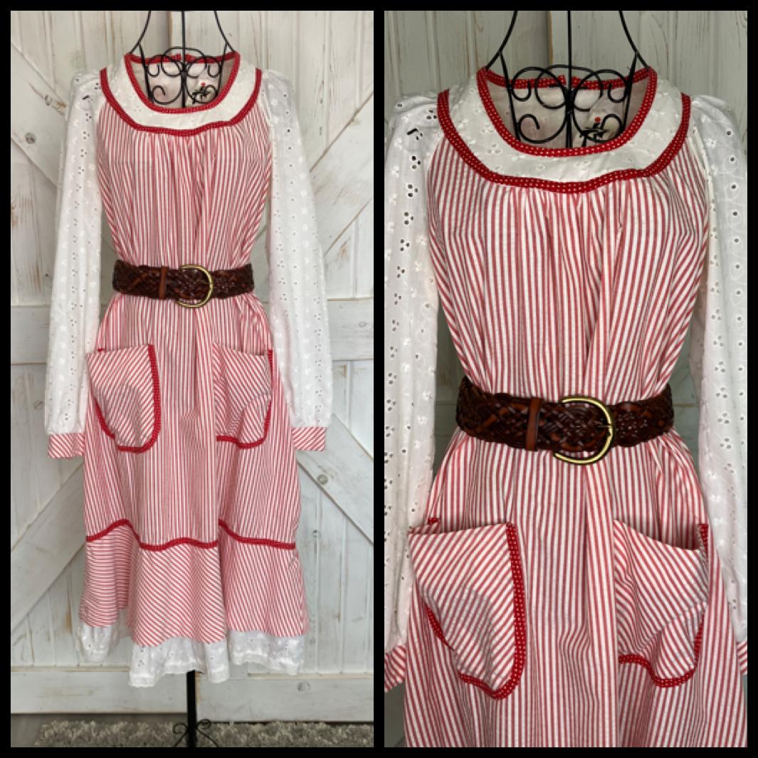 70's Vintage Jody T California Red White Candy Stripe Prairie Gunne Sax STYLE Tent Midi Dress