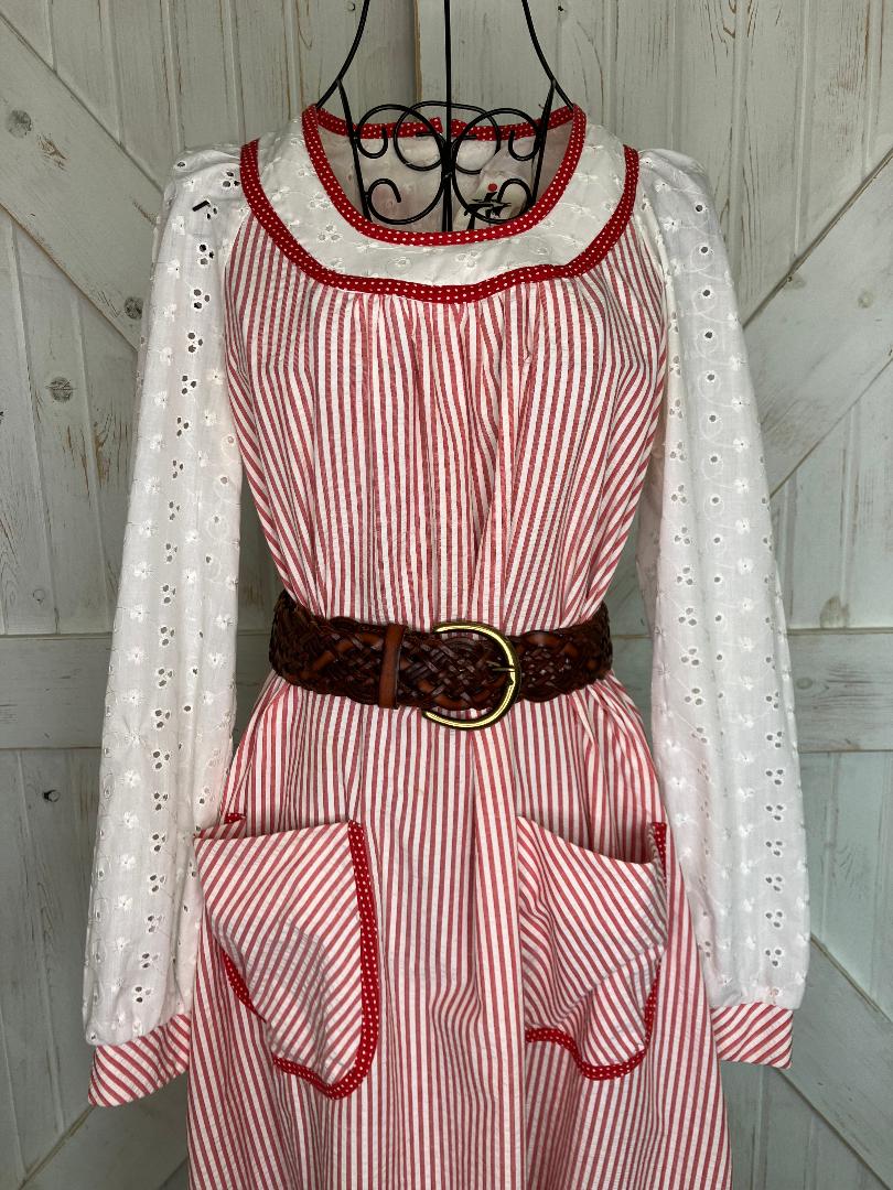 70's Vintage Jody T California Red White Candy Stripe Prairie Gunne Sax STYLE Tent Midi Dress