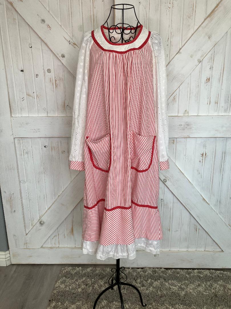 70's Vintage Jody T California Red White Candy Stripe Prairie Gunne Sax STYLE Tent Midi Dress