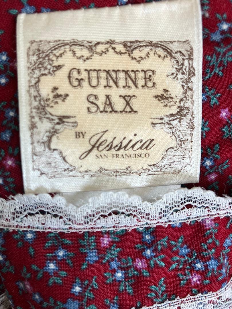 70's Vintage Gunne Sax Red White Blue Calico Peplum Velvet Prairie Corset Top Blouse *UPCYCLED
