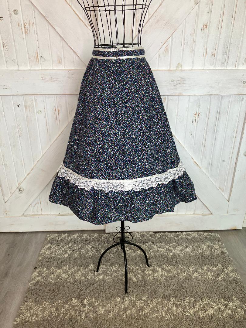 70's Vintage Gunne Sax Jessica's Gunnies Blue Rainbow Calico Prairie Corset Midi Skirt 11