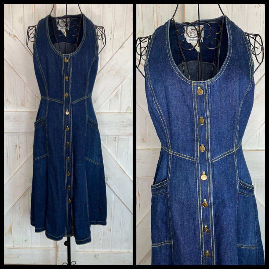 70's Vintage Foxy Lady for Joseph Magnin Blue Jean Denim Cowgirl Sundress Midi Dress