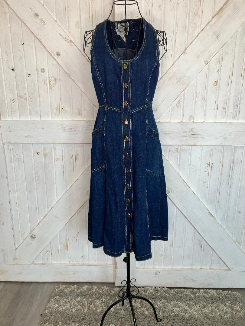 70's Vintage Foxy Lady for Joseph Magnin Blue Jean Denim Cowgirl Sundress Midi Dress