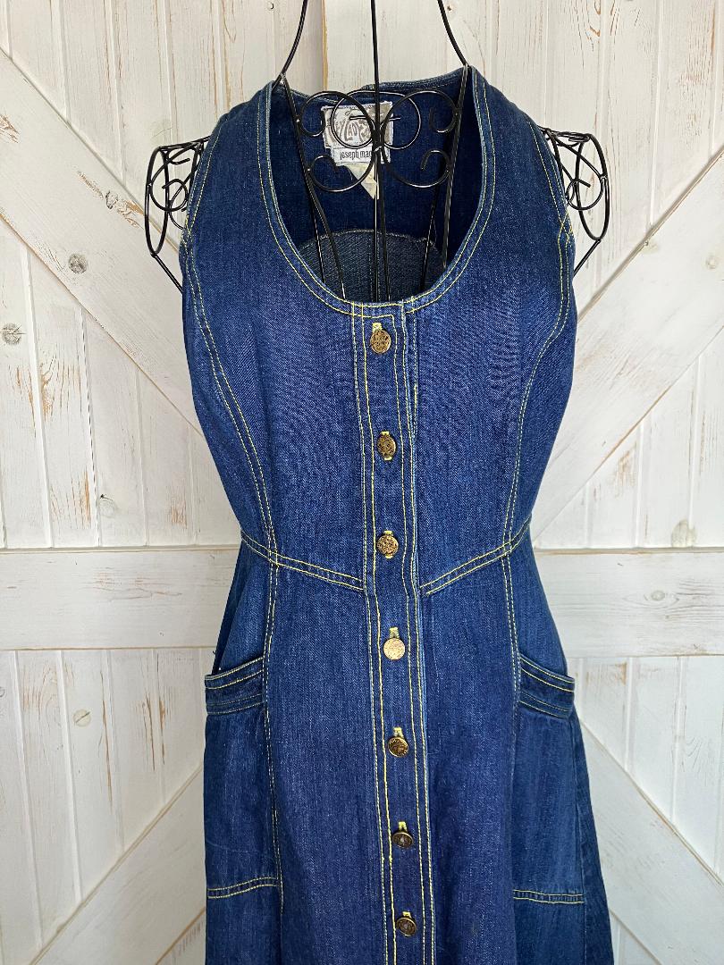 70's Vintage Foxy Lady for Joseph Magnin Blue Jean Denim Cowgirl Sundress Midi Dress